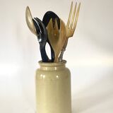 Stoneware grease pot, wooden cap