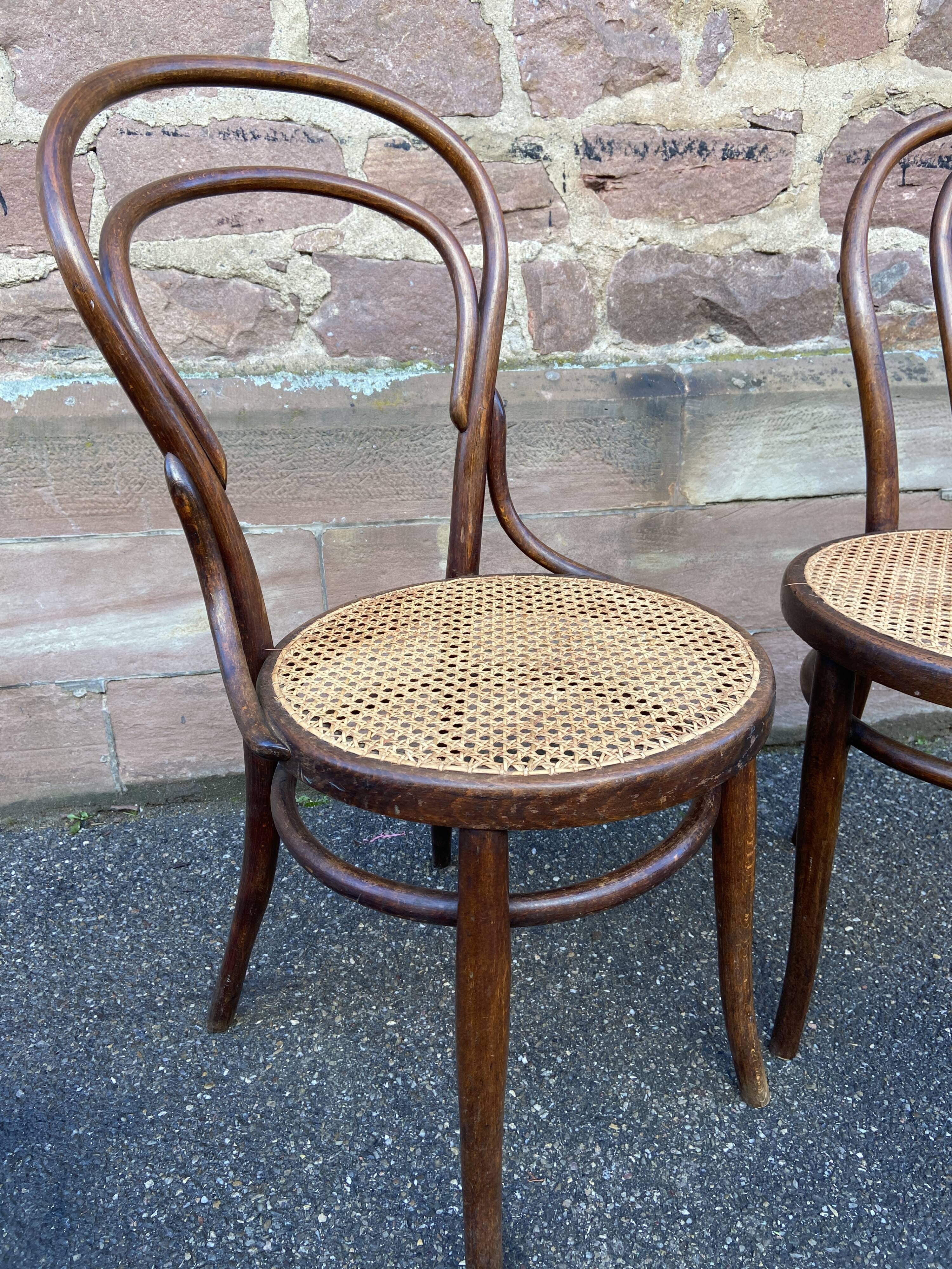 Set of 4 mismatched bistro chairs vintage curved wood