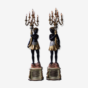 Floor lamps nubian couple torch holders, Italy