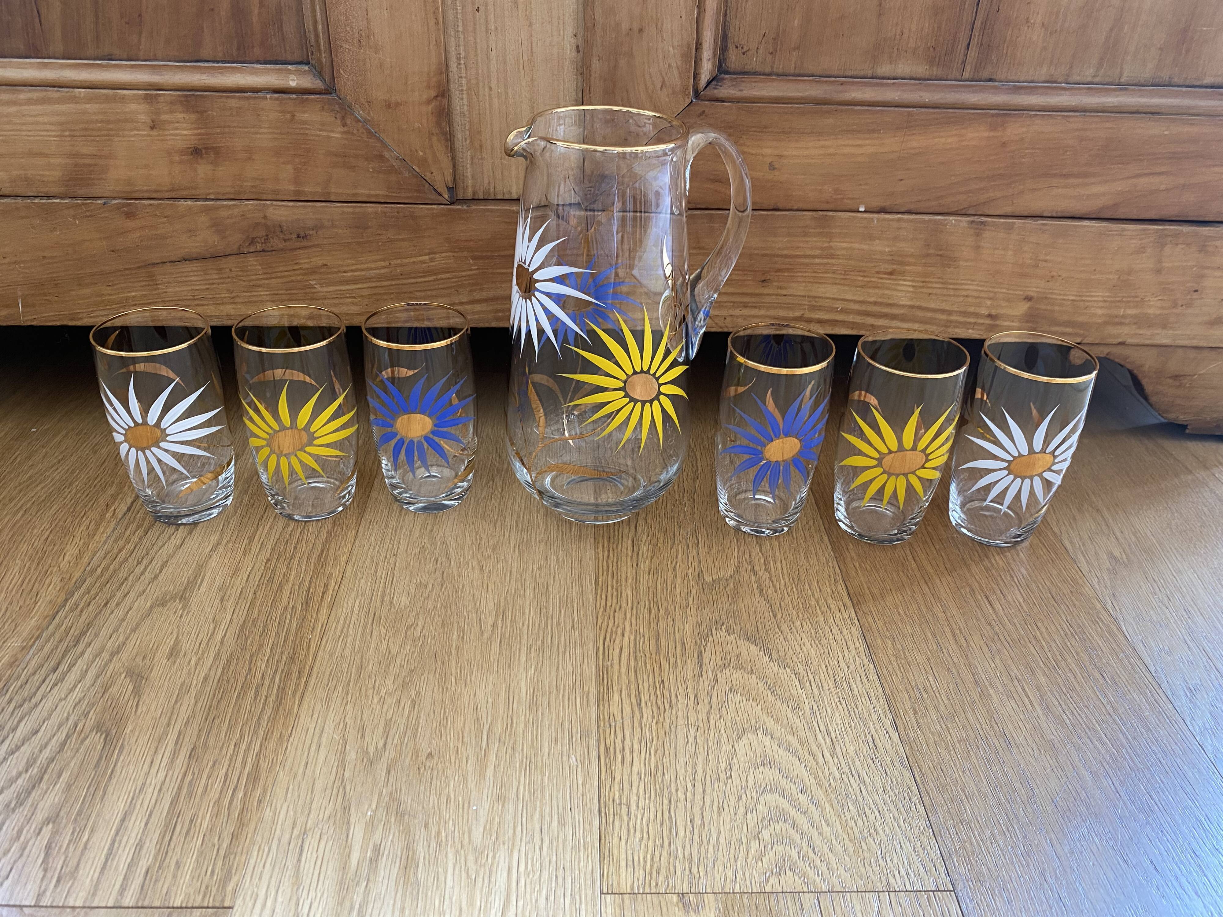 Service à eau ou orangeade vintage 6 verres et carafe