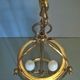 Chandelier lantern cage cylindrical two fires ~ glass and golden brass ~ 1950s/1960s