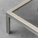 Tavolino da salotto vetro acciaio ottone anni ’70 vintage modernariato