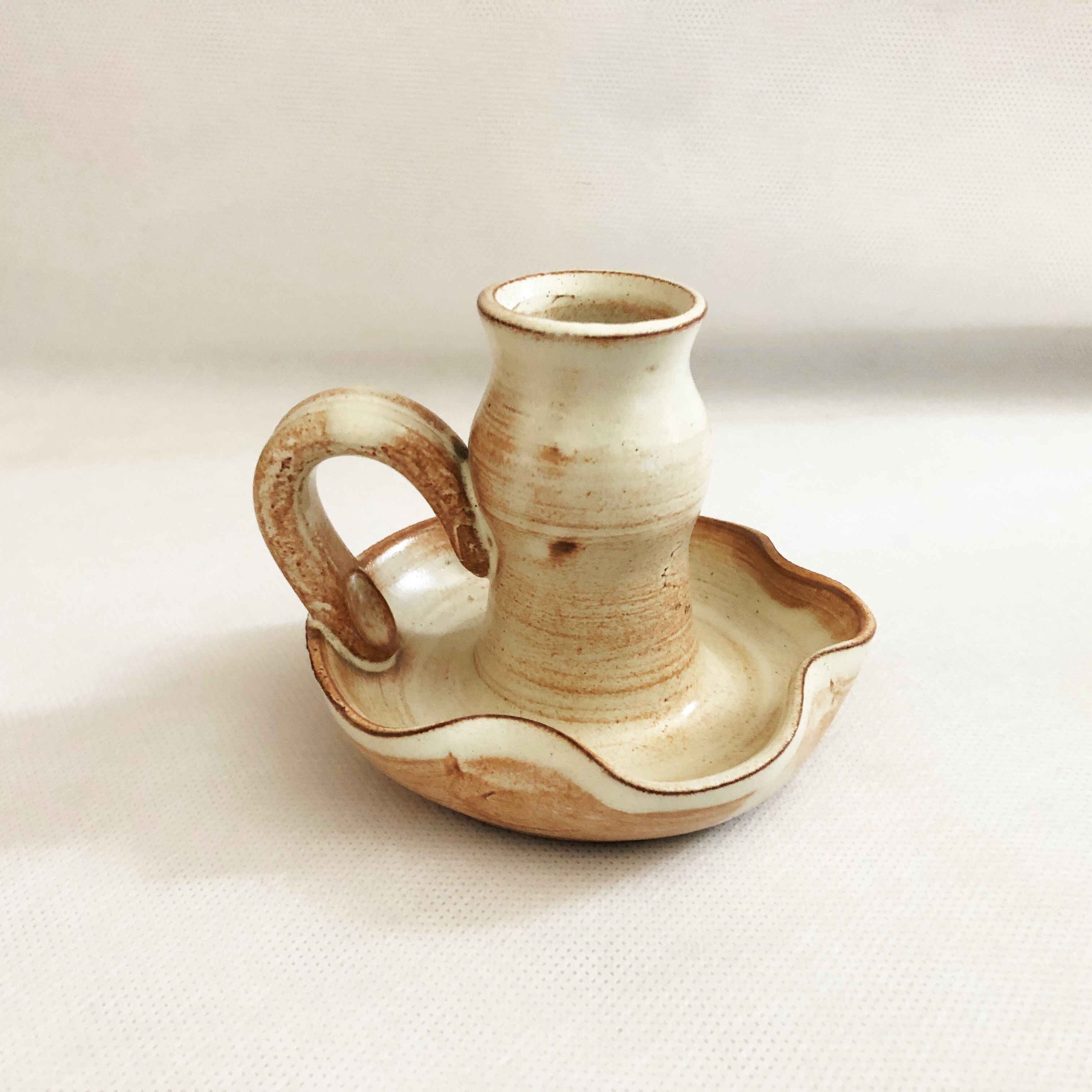 Handmade candle holder in vintage stoneware