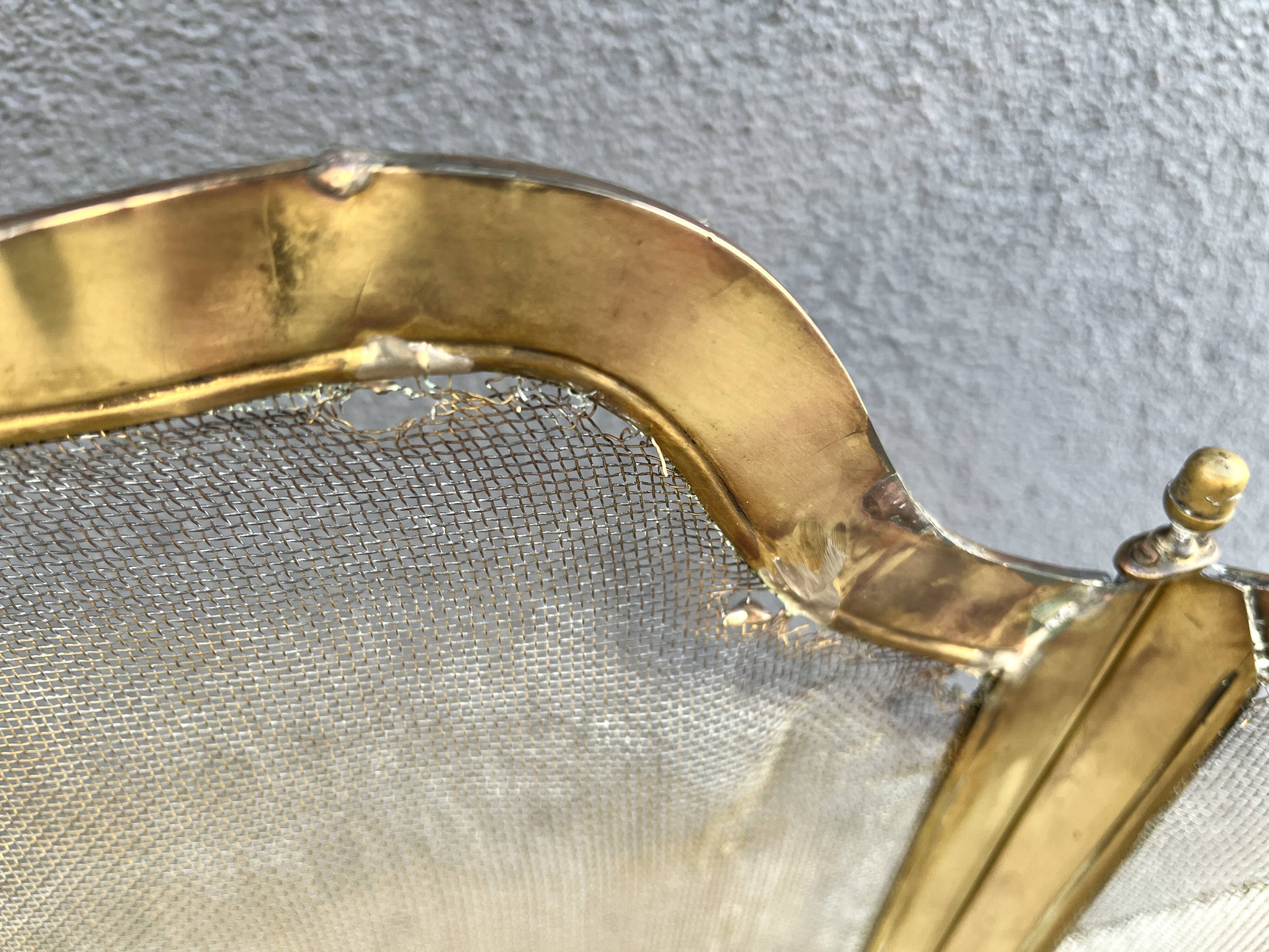 19th-century fireplace screen by Bouhon Frères in brass