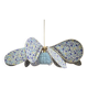 Pendant light, chandelier, rattan petals and fabric flower and blue Clichy globe