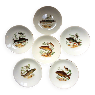 Set of six fish plates by GIEN, France