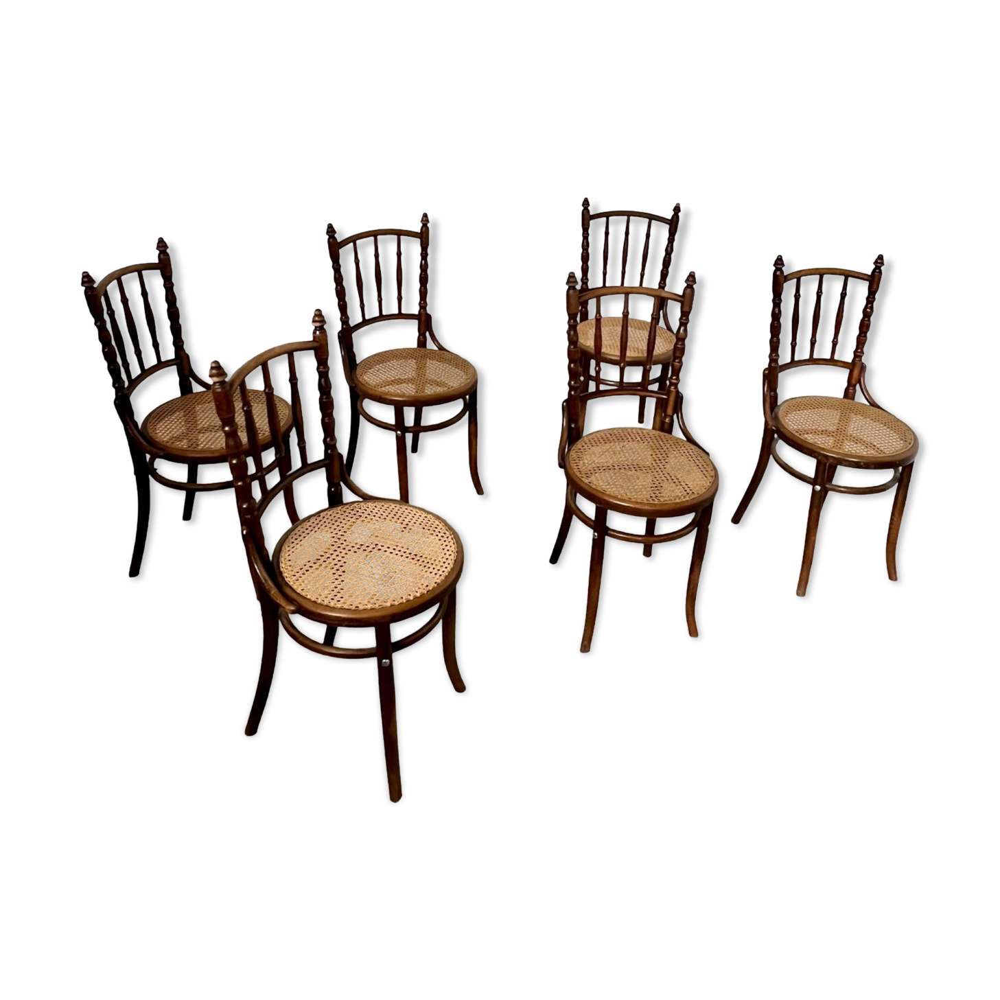 Lot 6 old vintage wooden bistro chairs brand Fischel early 20th century