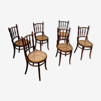 Lot 6 anciennes chaises vintage bistrot bois marque fischel début xx eme