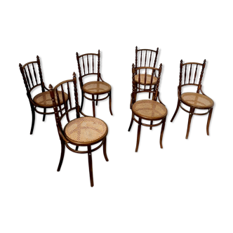 Lot 6 old vintage wooden bistro chairs brand Fischel early 20th century