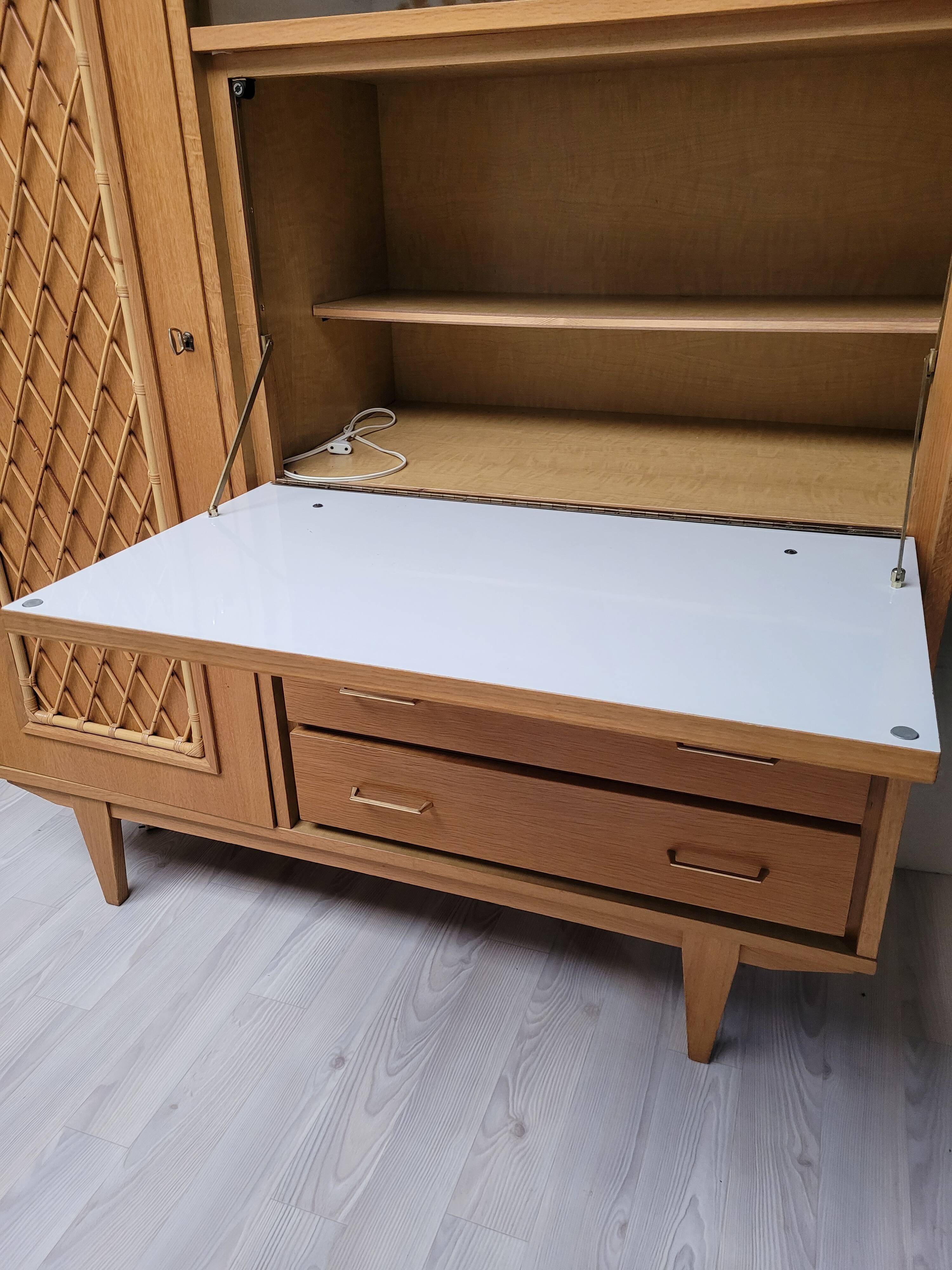 Wooden and rattan chest of drawers, 1960s