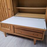 Wooden and rattan chest of drawers, 1960s