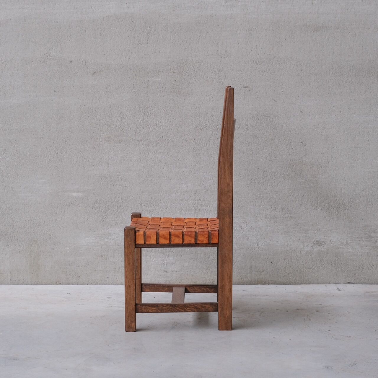 Set of Six Leather and Oak Mid-Century Dutch Dining Chairs
