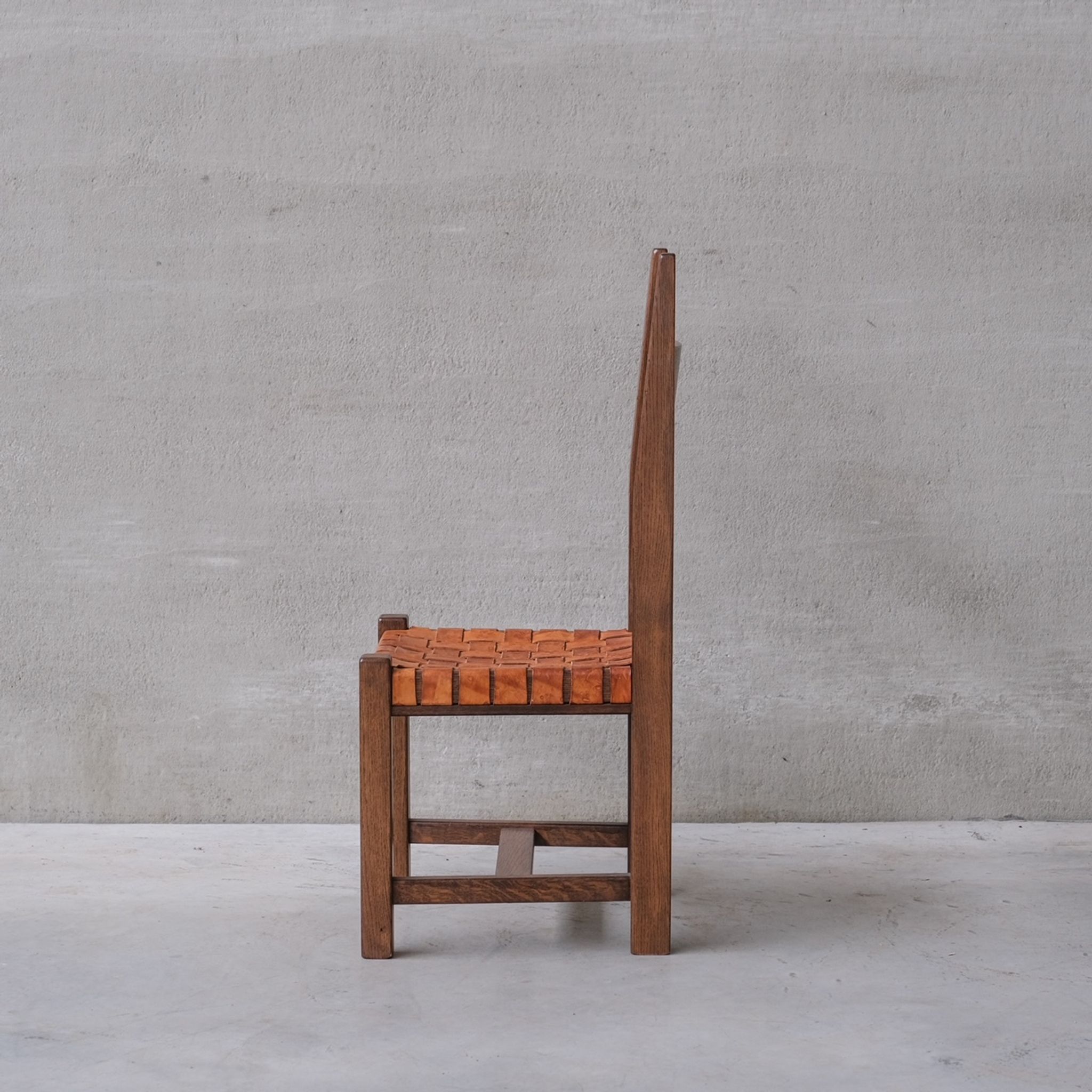 Set of Six Leather and Oak Mid-Century Dutch Dining Chairs