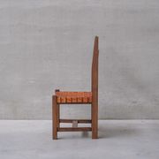 Set of Six Leather and Oak Mid-Century Dutch Dining Chairs