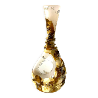 Vase soliflore décor inclusions or style antique verre blanc opaque old
