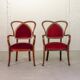 Chaises d'appoint vintage en bois et velours rouge en forme de cœur. Lot de 2. Années 1950.
