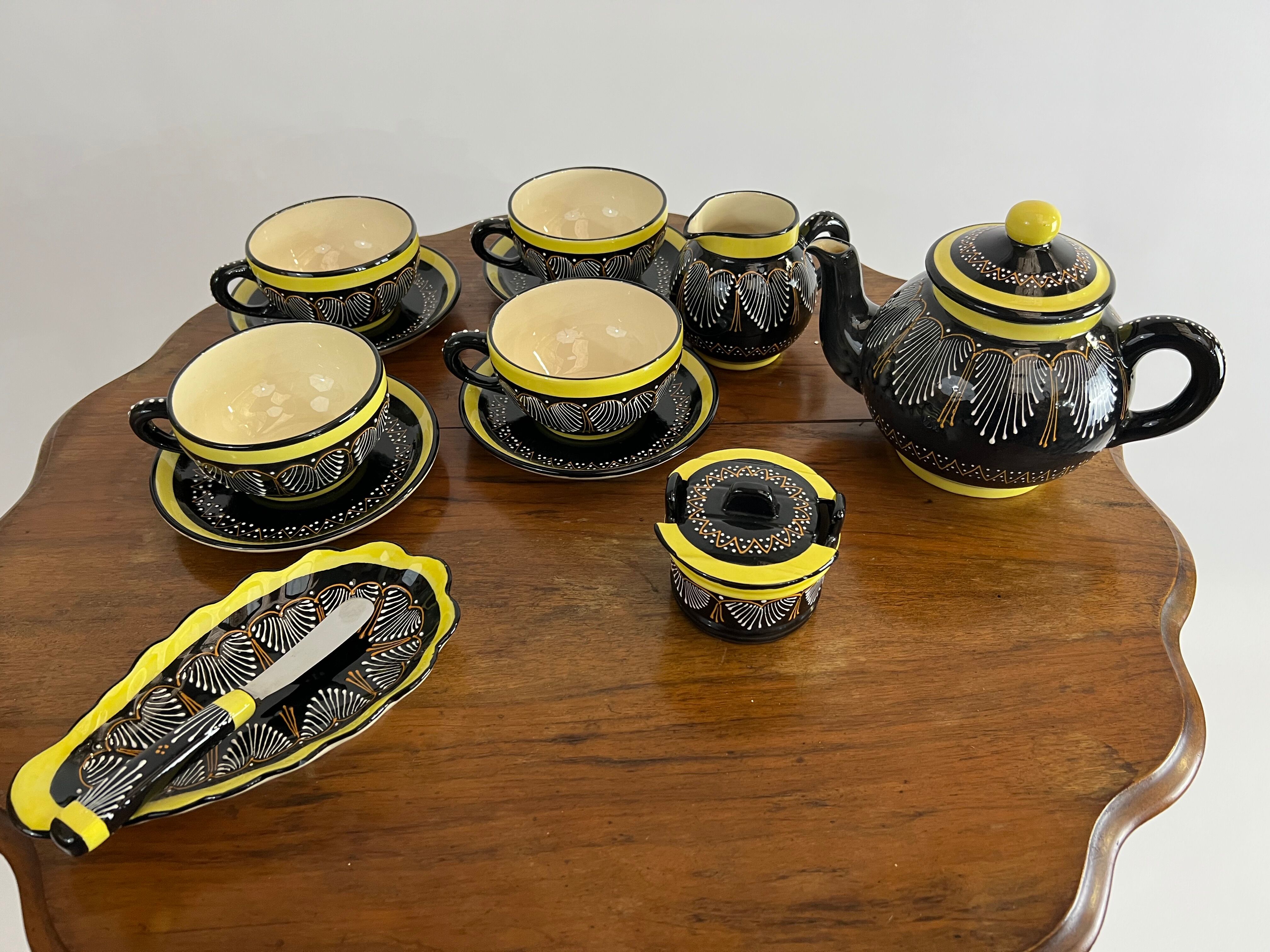 Black and yellow lunch set Henriot Quimper coffee and tea