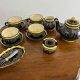 Ensemble déjeuner noir et jaune Henriot Quimper café et thé