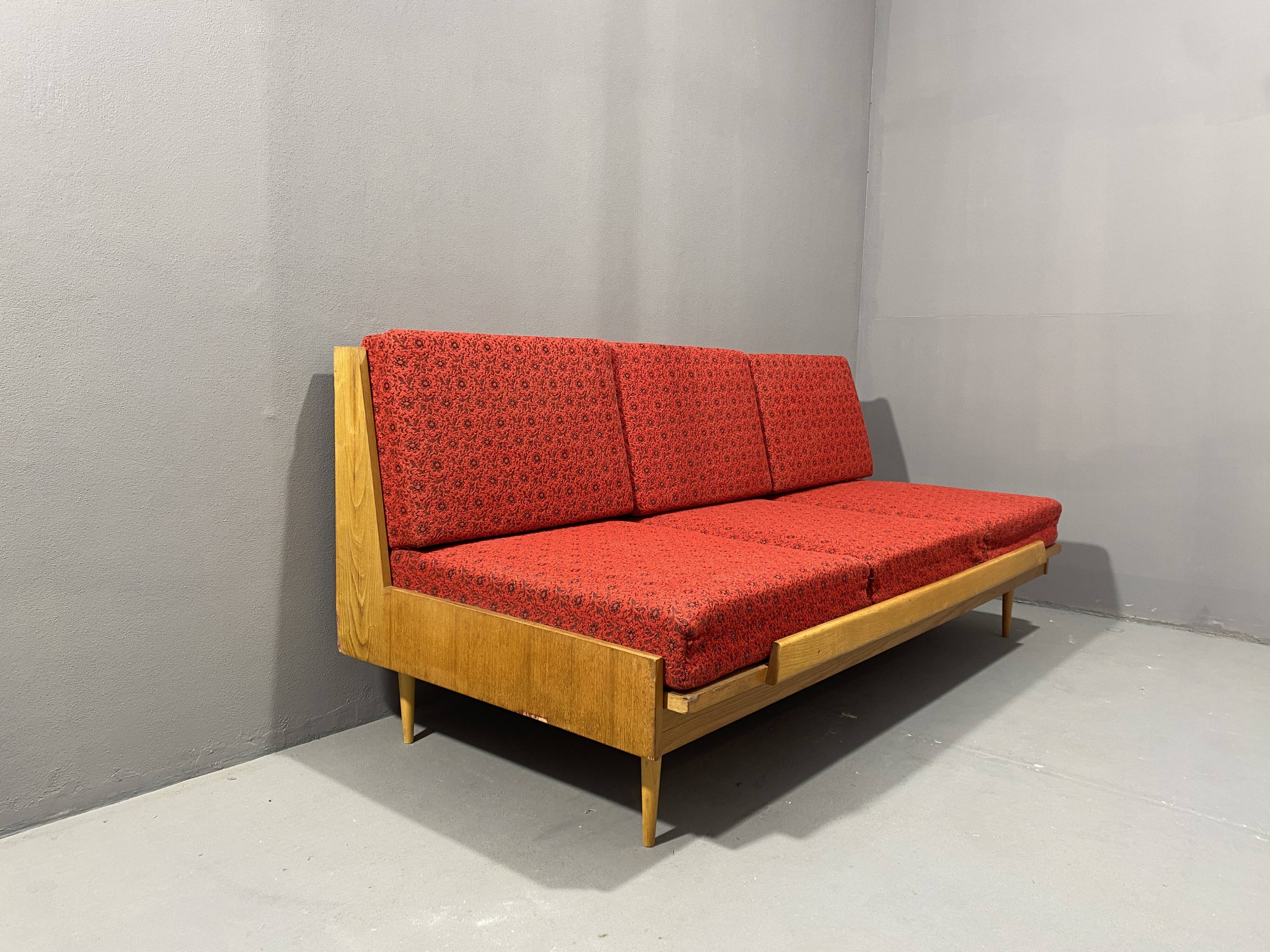 Mid-century folding sofa bed by Drevotvar, 1970s, Czechoslovakia