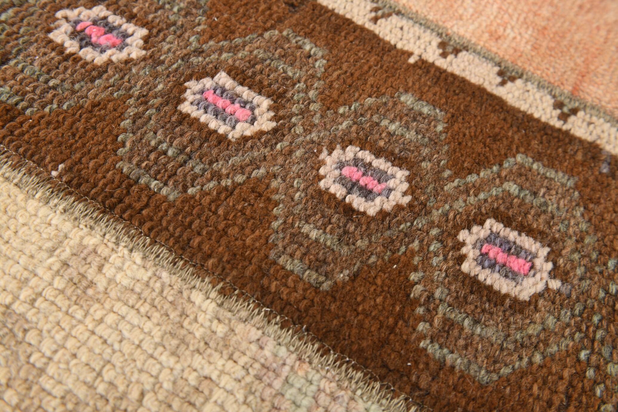 2x6 Turkish Short Brown Handmade Vintage Runner Rug, 64x174Cm