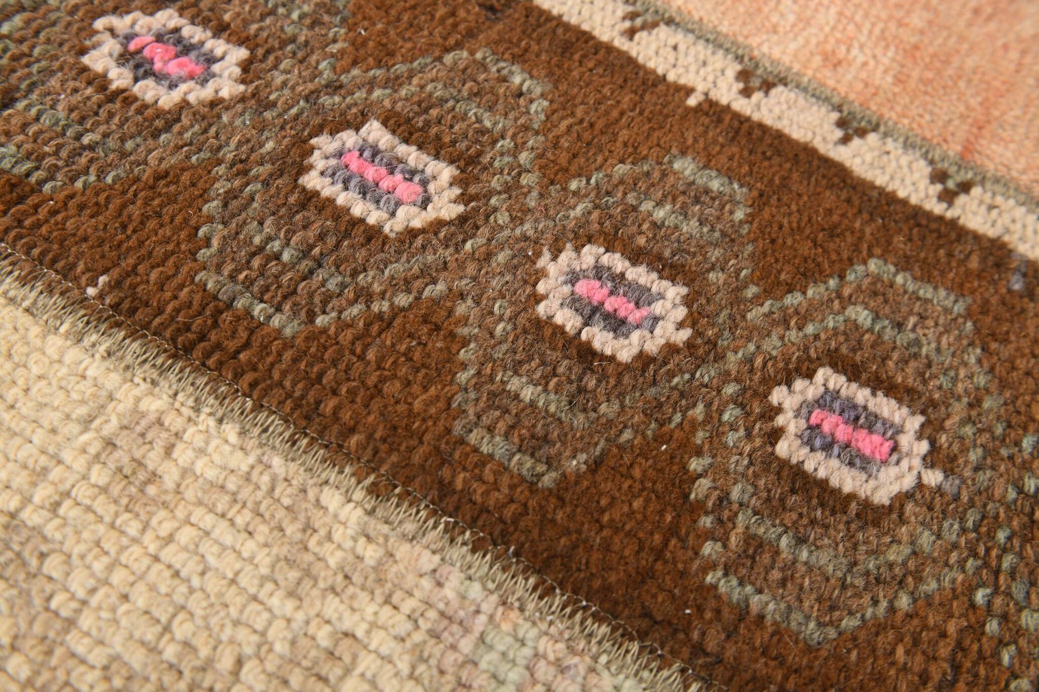 2x6 Turkish Short Brown Handmade Vintage Runner Rug, 64x174Cm