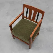 Amsterdamse School Oak Armchair with Green Velvet Seat, Netherlands, 1920s