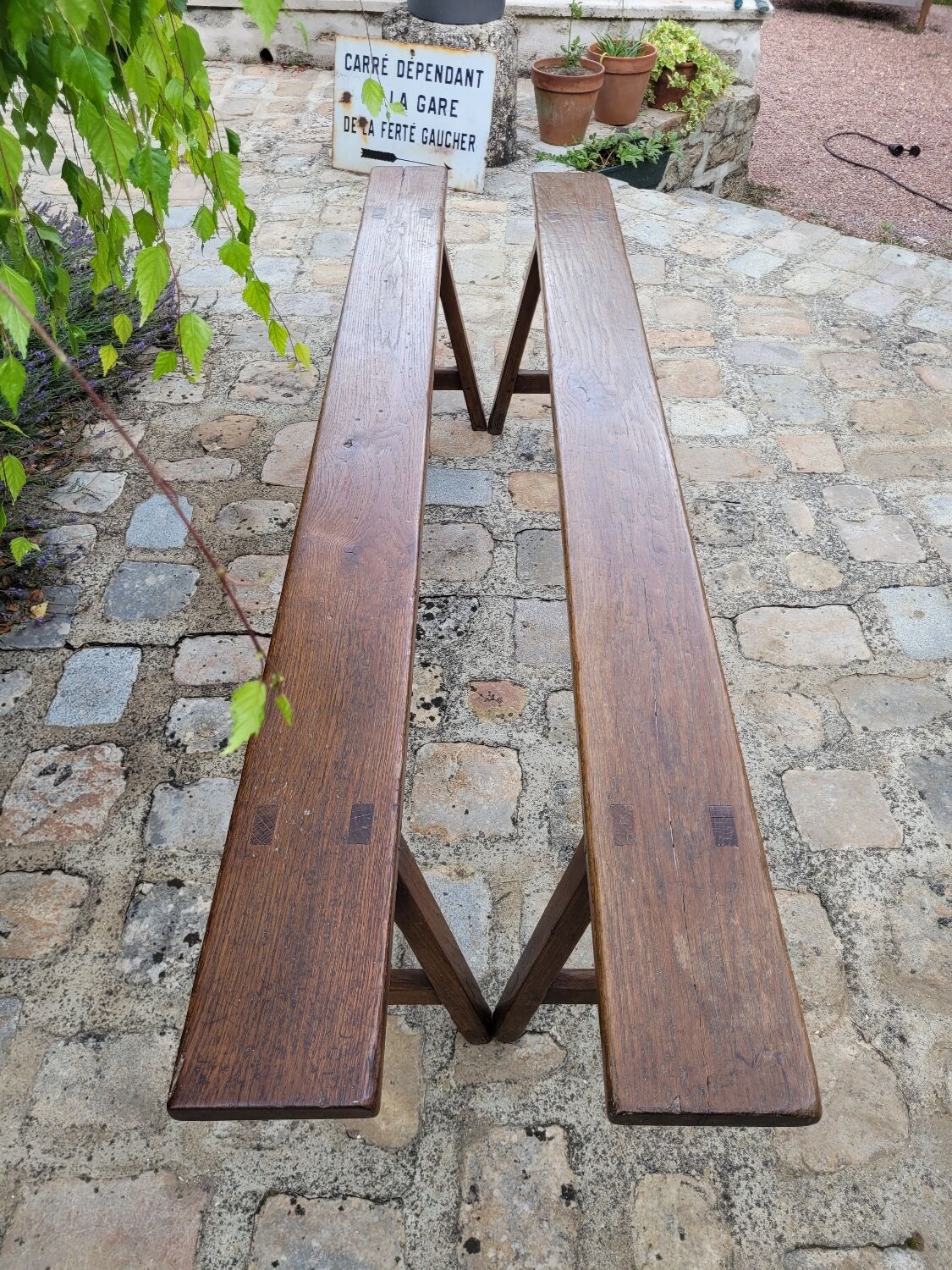 Pair of solid oak benches