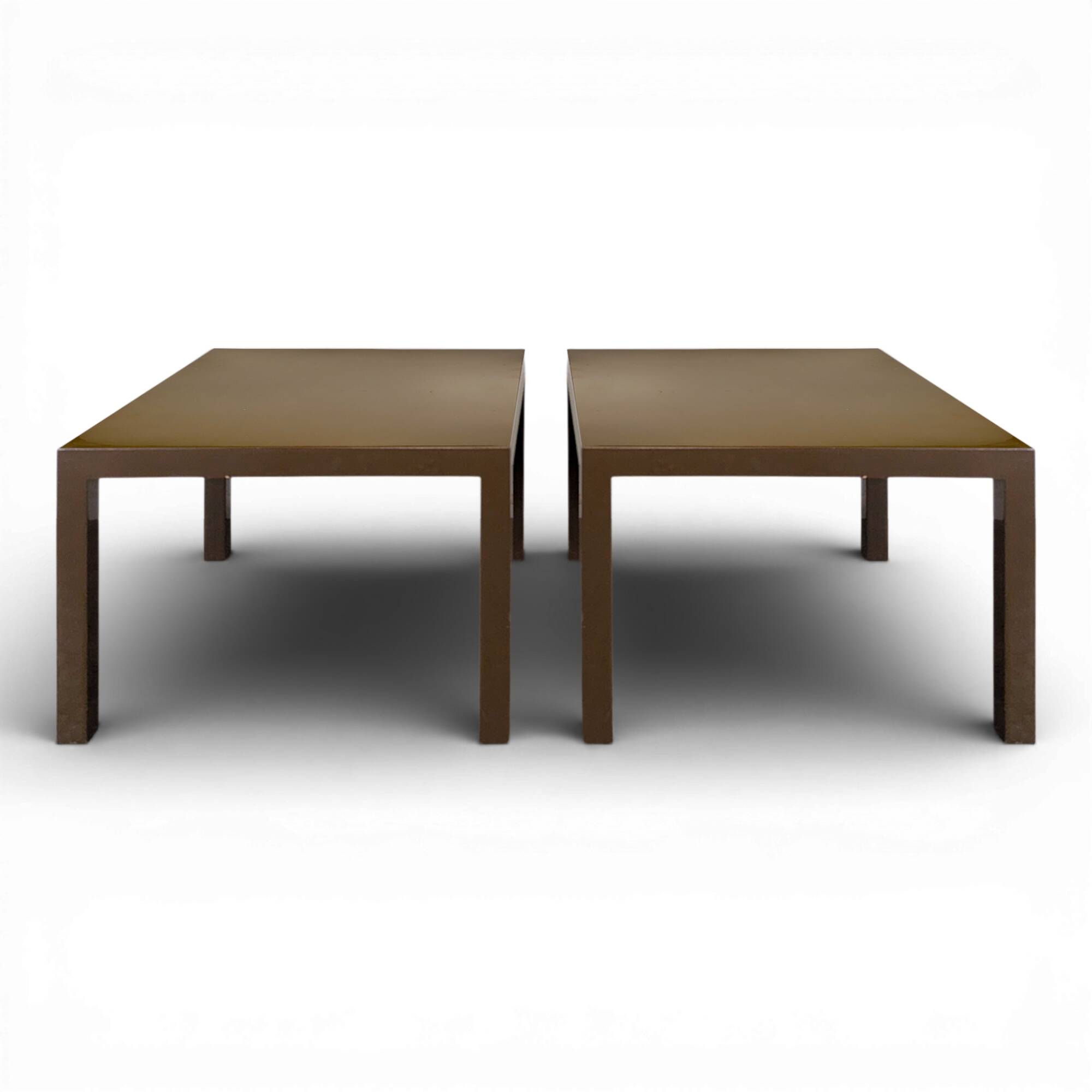 Pair of glossy brown lacquered side tables
