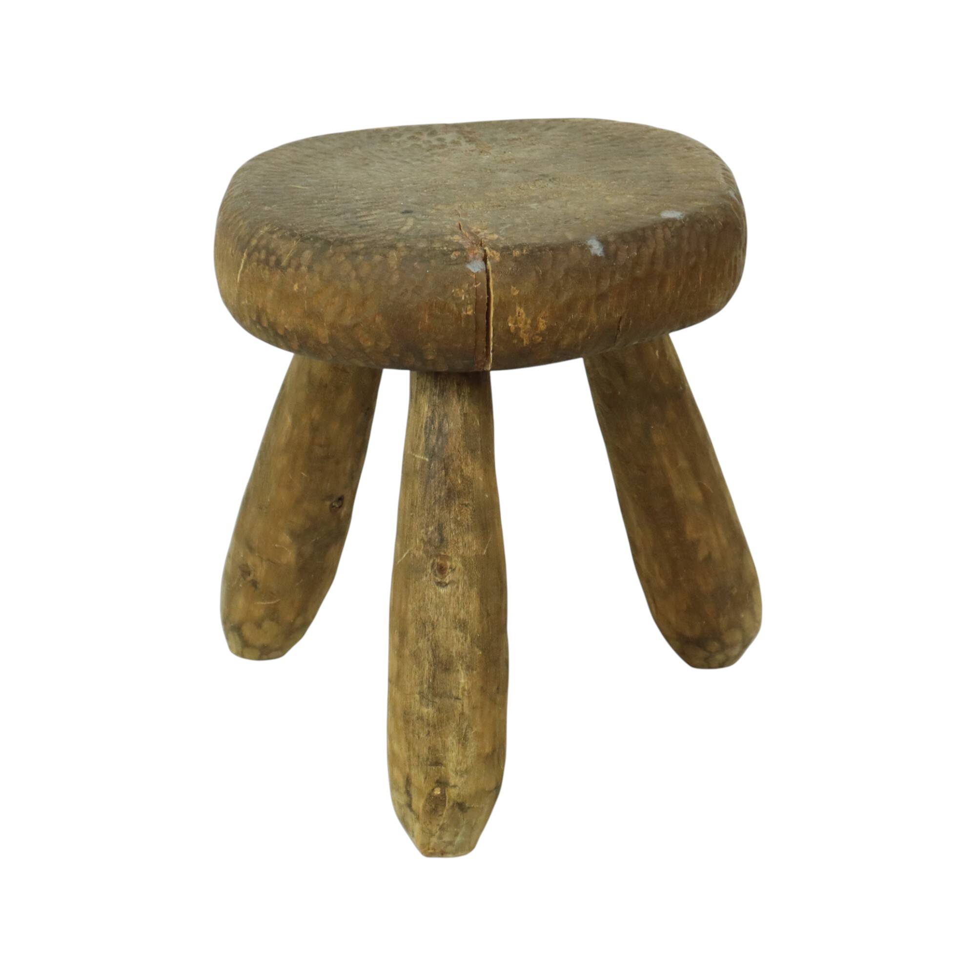 Old Rustic Tripod Stool Milk Stool Brutalism Style