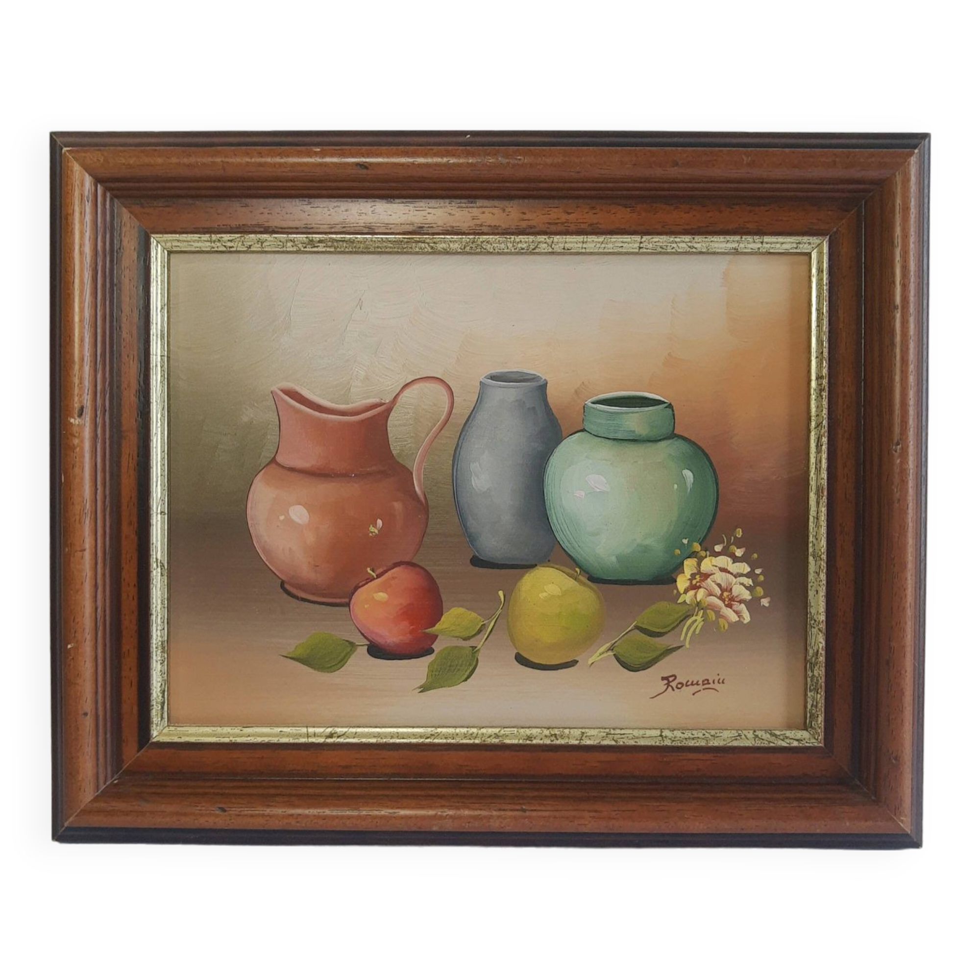 Still life painting frame signed vintage