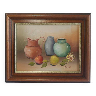 Cadre peinture nature morte signée vintage