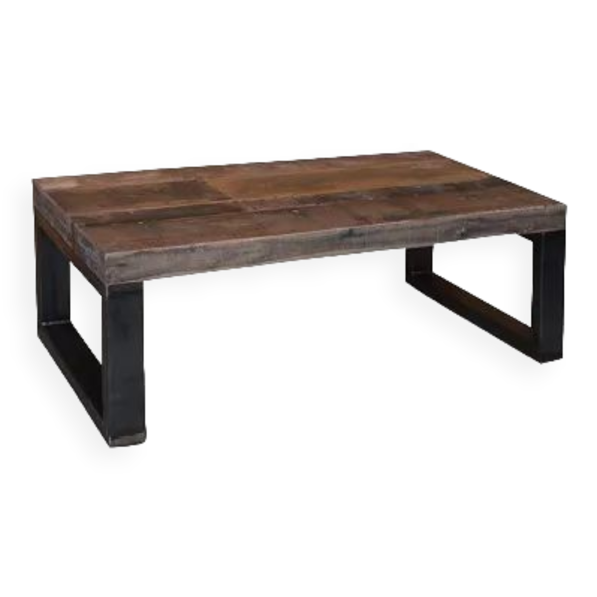 Industrial coffee table with wooden top and metal legs
