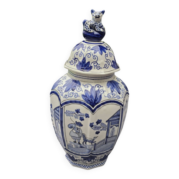 Vase pot couvert Delft manufacture néerlandaise, début XXème