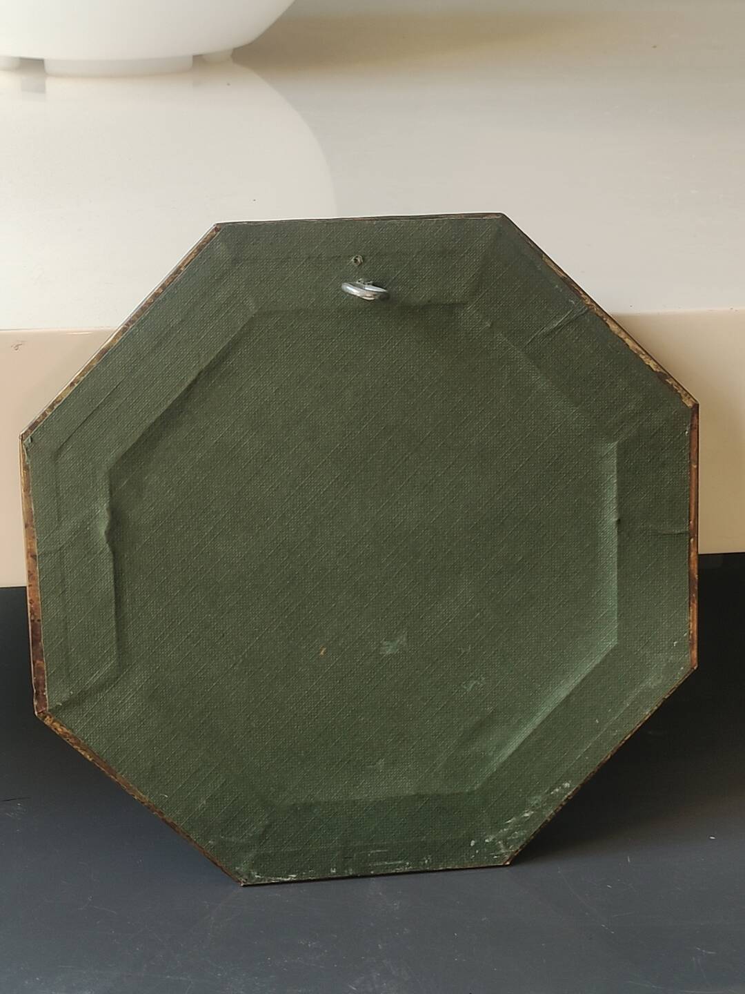Octagonal Tuscan Wall Mirror. Art Deco. Iridescent wood/brass frame.