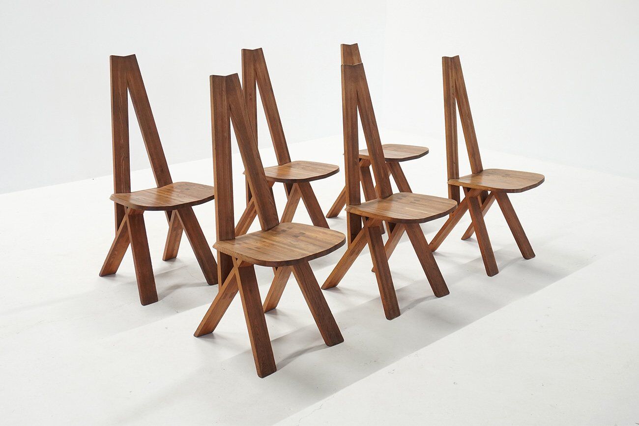 Vintage S45 Chlacc Dining Chairs by Pierre Chapo, 1970s, Set of 6