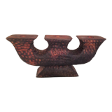 Brutalist chandelier with three heads in burnt wood / vintage 60s-70s