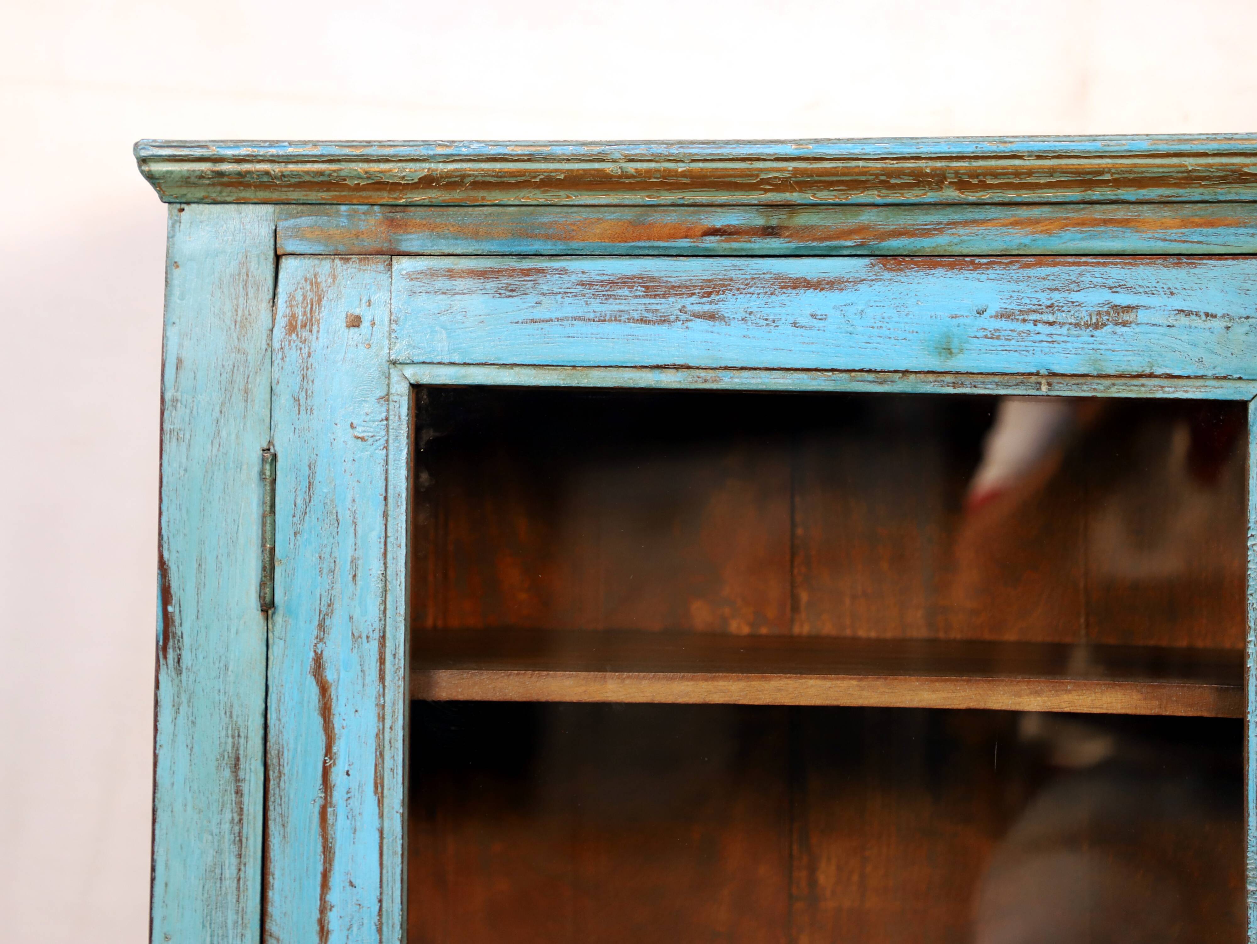 Burmese teak showcase with original blue patina