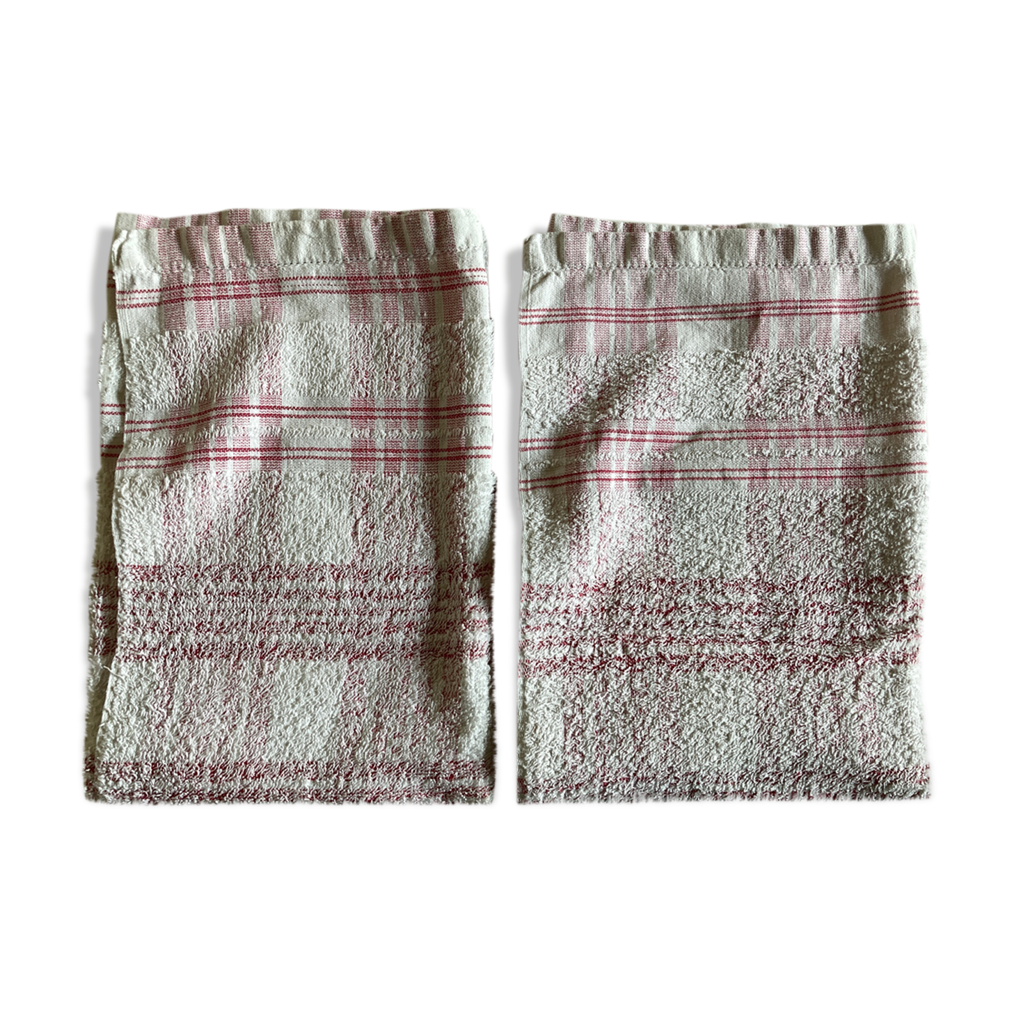 Pair of 1950 red woven kit towels