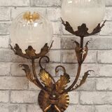 fleural wall lamp vintage golden metal Italian design 1960 murano mazzega