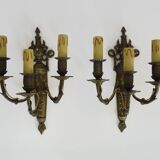 Magnificent Pair of Bronze Sconces with Louis XV Style Fire Pots. 1930s