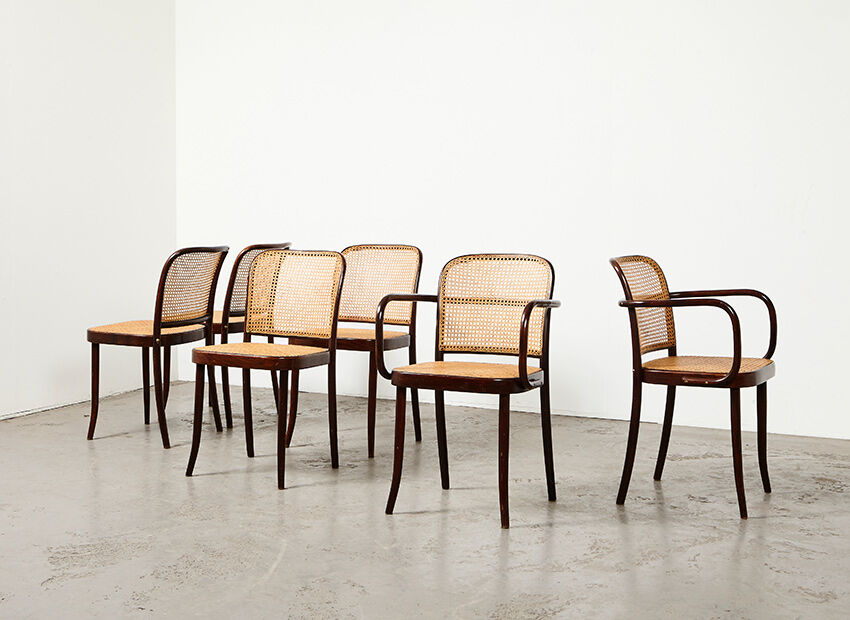 Josef Hoffmann set of 6 Prague Dining Chairs for Drevounia Czechoslovakia 1970s