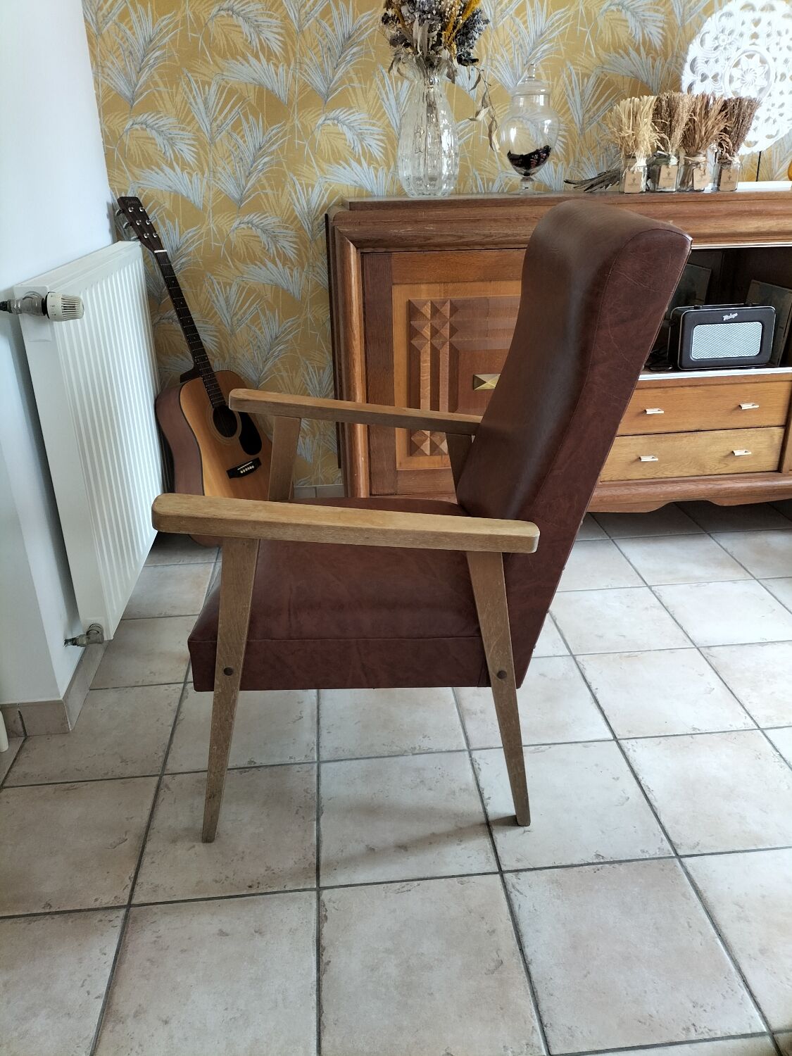 Wood armchair and imitation leather