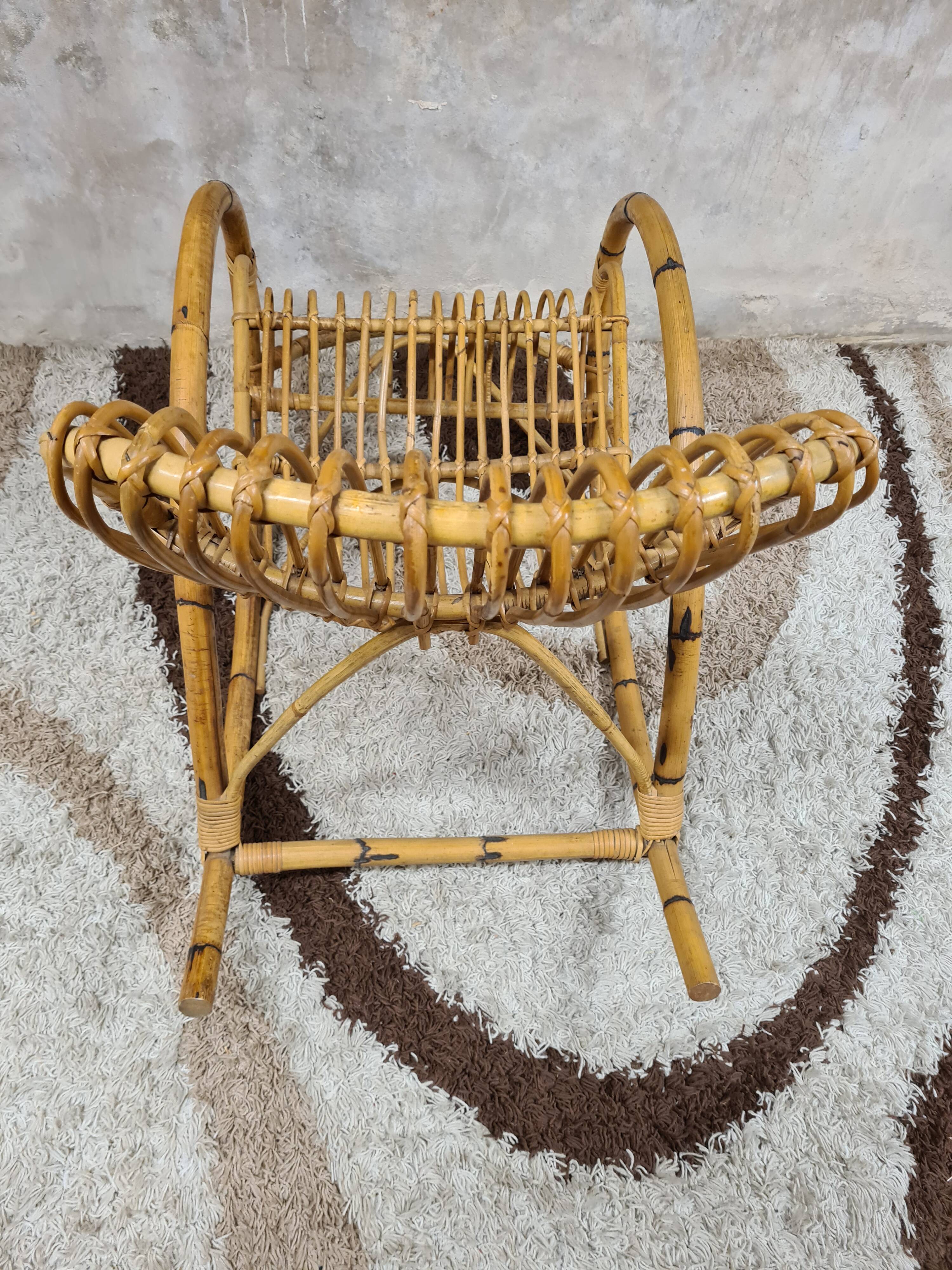 Rocking-chair rattan bamboo 60s