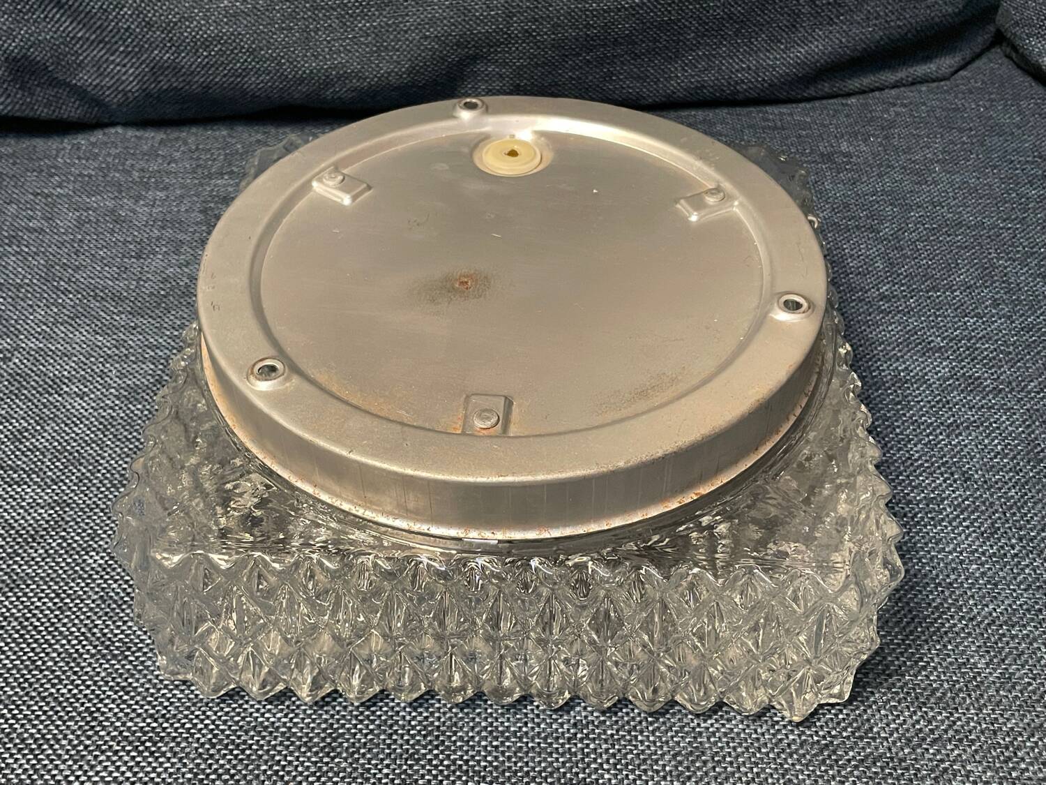 Vintage Flush Mount Square Glass Ceiling Lamp, Diamond Triangle Motif