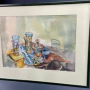 Tableau aquarelle Nature Morte aux verres signée Guy Barbier
