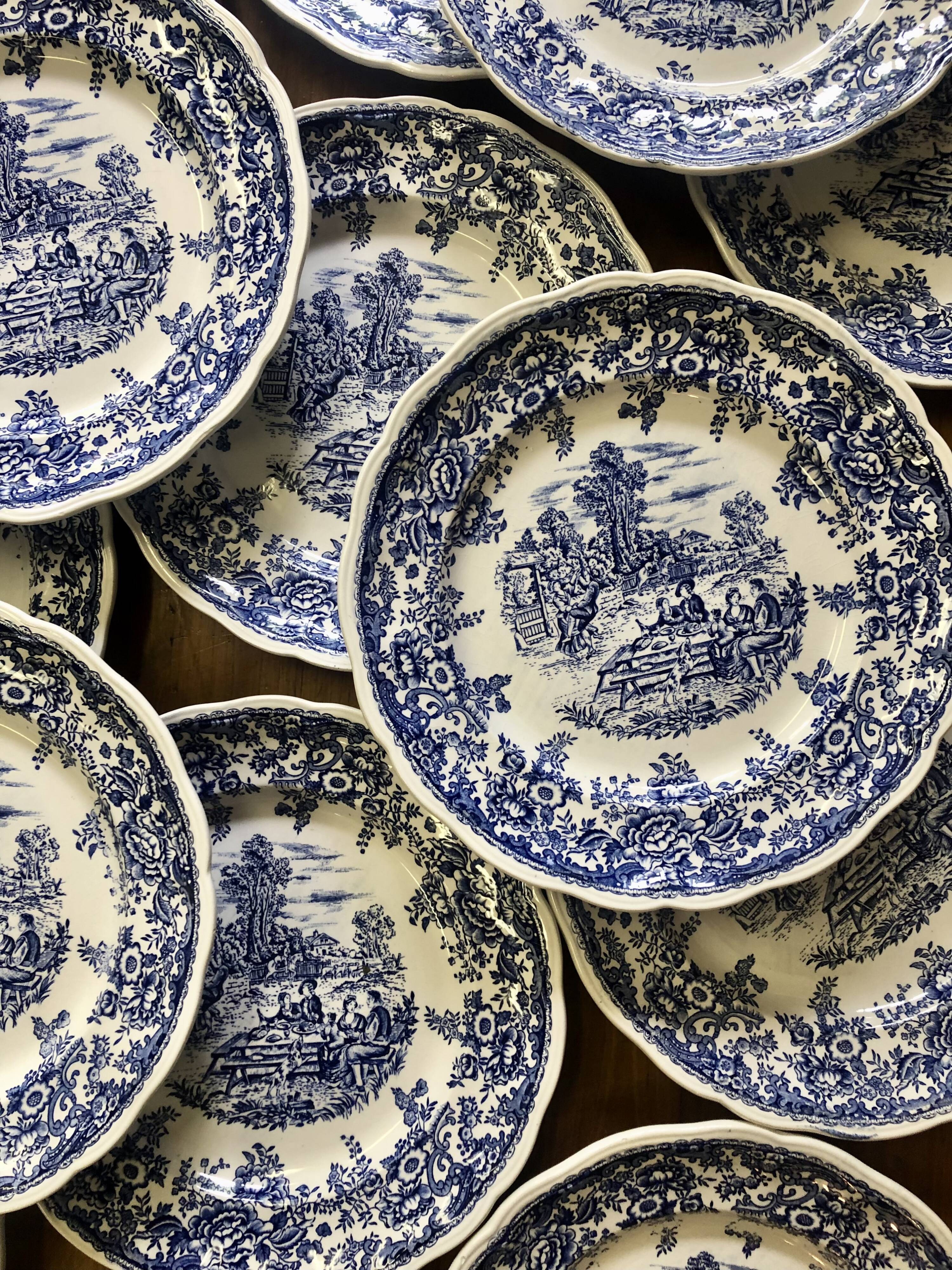 Set of 13 flat plates Lunéville KG