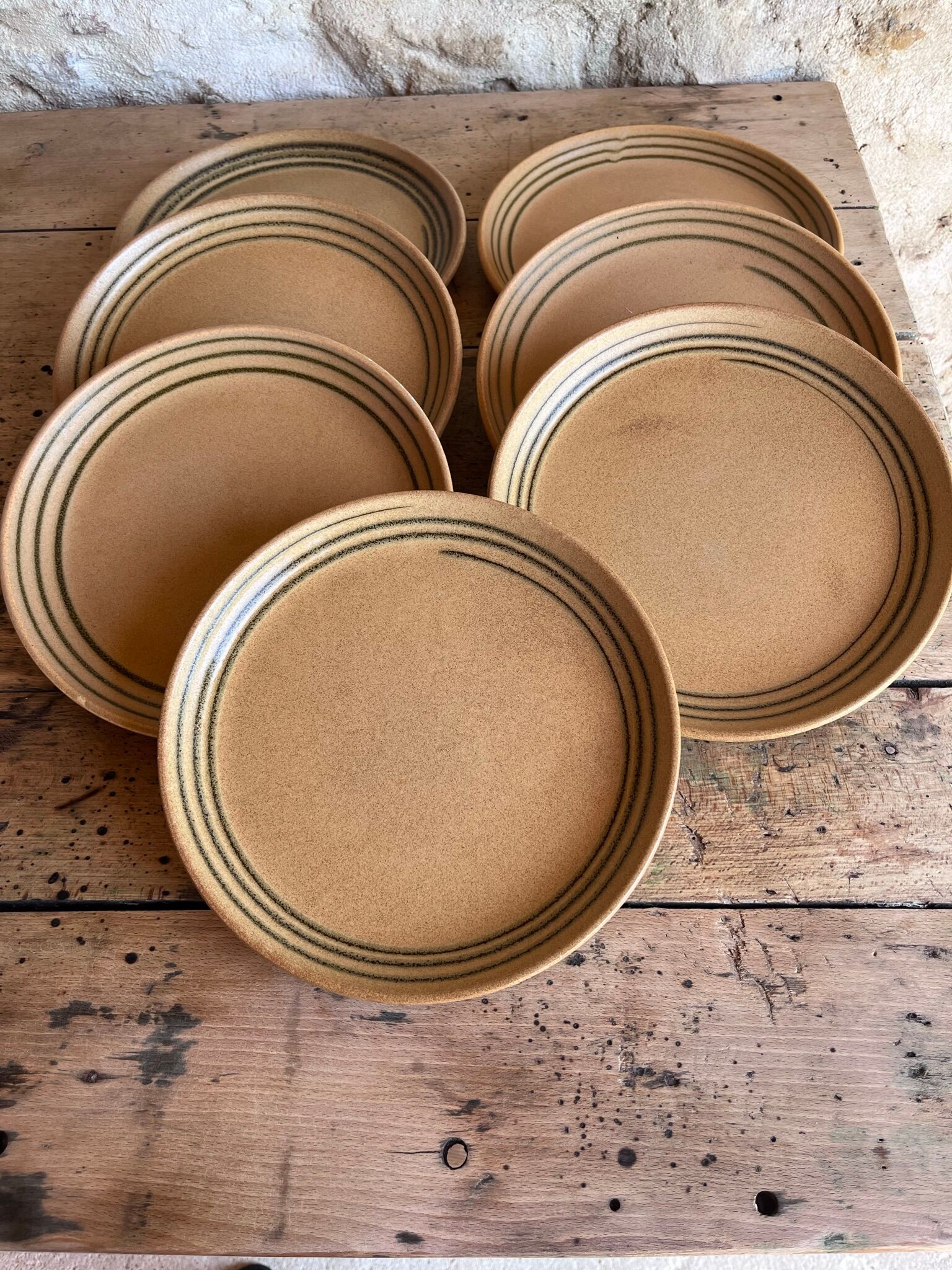 Set of 7 flat sandstone plates Sarreguemines