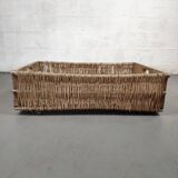 Set of 2 old large baskets with logs wood and wicker