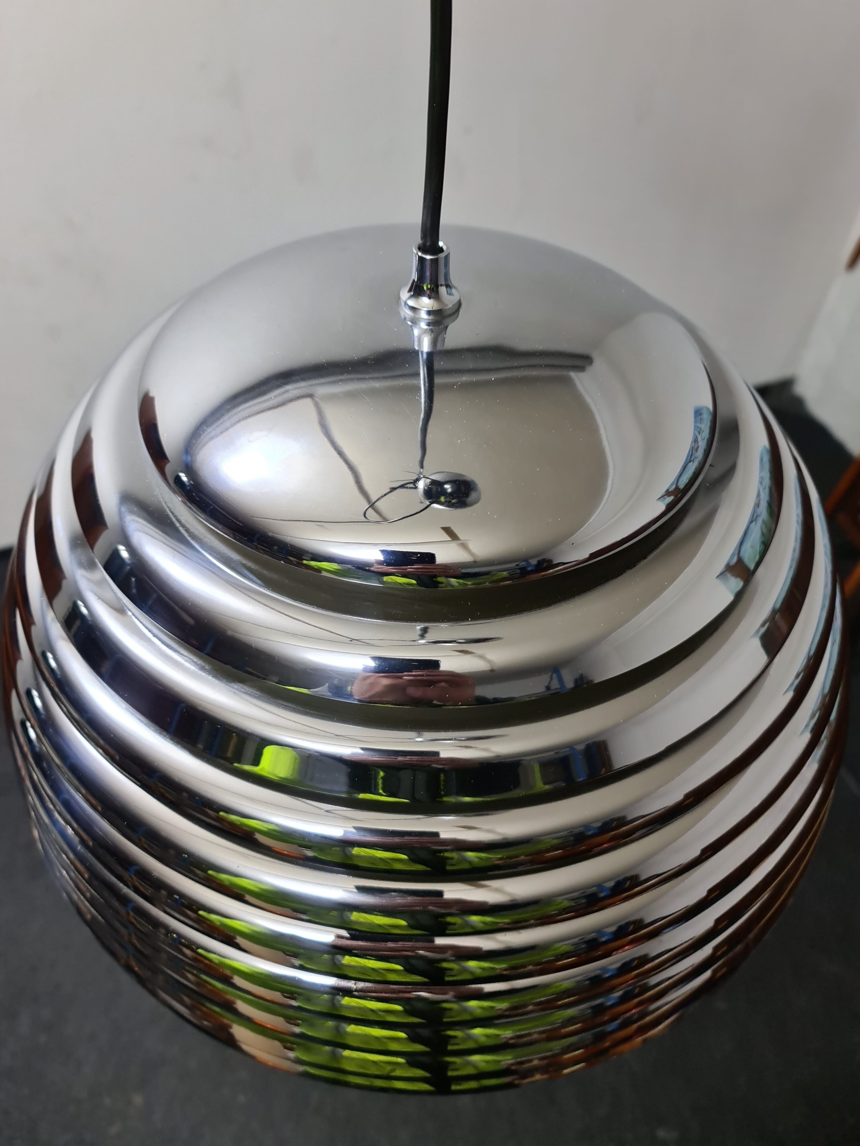 Suspension vintage Staff Saturno chrome par Kazuo Motozawa