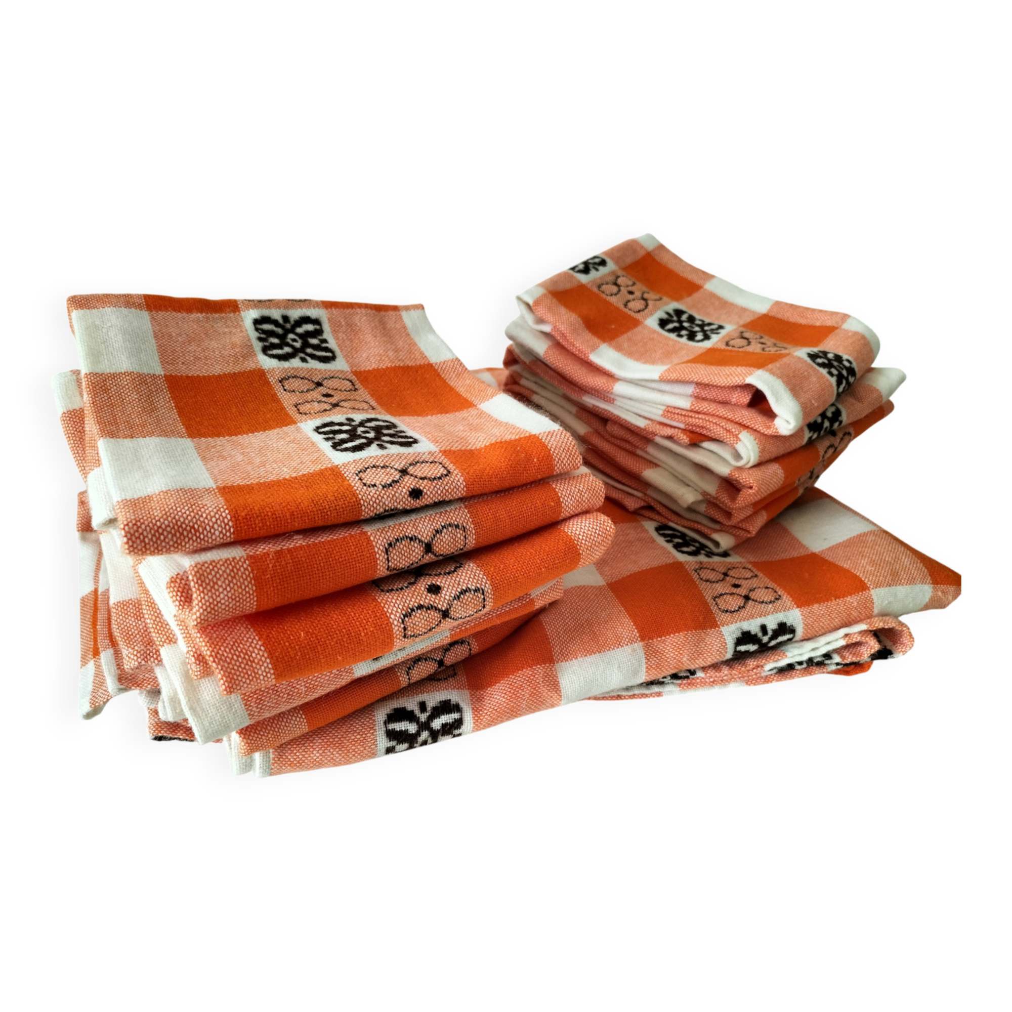 Tablecloth and 14 napkins – orange – 60s-70s – bistro pop style